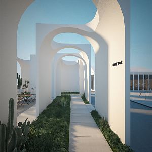 Modern aisle Internet red punch point art gallery photography base roof garden tropical private garden 3d model