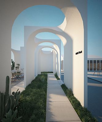 Modern aisle Internet red punch point art gallery photography base roof garden tropical private garden 3d model