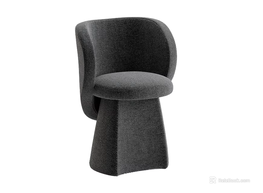 Modern Gray Upholstered Sofa Stool with Curved Backrest Round Seat and Geometric Base 3d model 