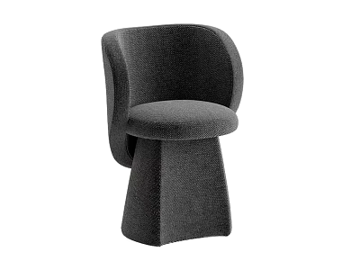 Modern Gray Upholstered Sofa Stool with Curved Backrest Round Seat and Geometric Base 3d model