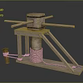 Industrial Equipment With Wooden Construction Cross Beams Rope System And Manual Operation