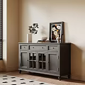 Gray Entryway Cabinet And Sideboard With Glass Doors Drawers Green Plant And Framed Artwork