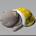 Cute Gray Cat Cartoon Character With Yellow Checkered Back Cover Sleeping Peacefully On Shiny Surface