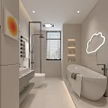 Modern Bathroom Interior With Cloud Neon Mirror Black Towel Rack White Vanity And Shower Area