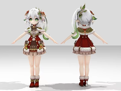 Game and Movie Character With White Green Hair Red Dress Green Eyes and Red Boots 3d model