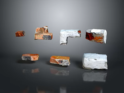 Various Colored Bricks In Different Shapes Suspended On Dark Background With Reflections 3d model