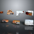 Various Colored Bricks In Different Shapes Suspended On Dark Background With Reflections