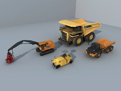 Various Construction Utility Vehicles Including Dump Truck Excavator And Road Roller 3d model