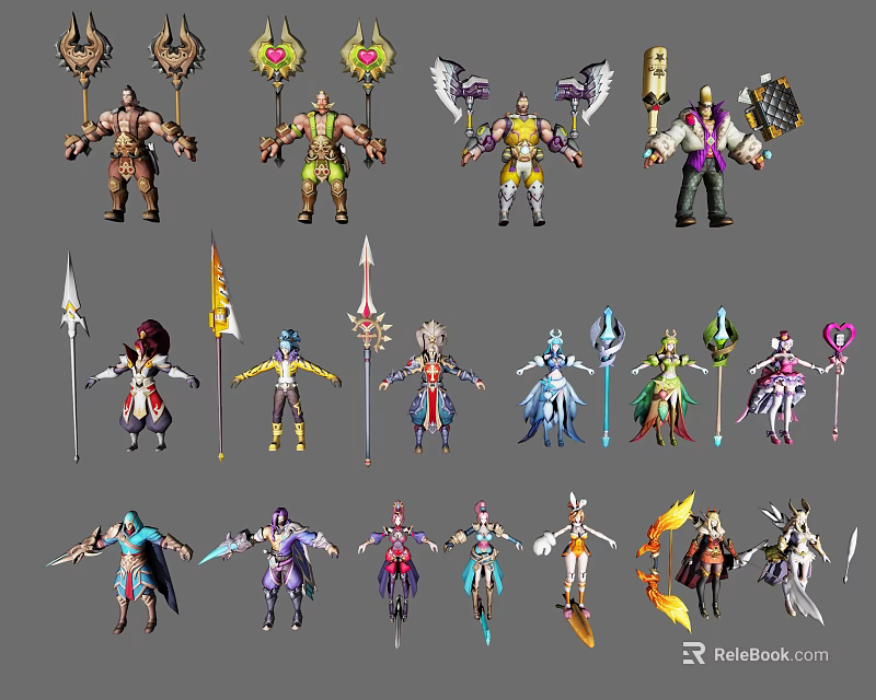Game and Movie Characters with Diverse Designs Weapons and Unique Outfits 3d model 