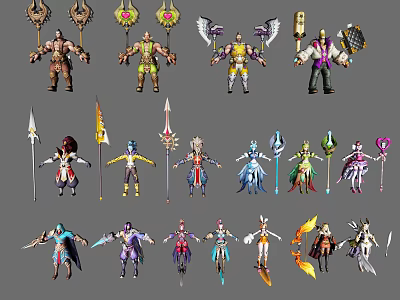 Game and Movie Characters with Diverse Designs Weapons and Unique Outfits 3d model