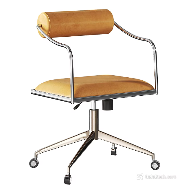 Modern Office Chair with Yellow Padded Seat Metal Armrests and Five Star Swivel Base 3d model 