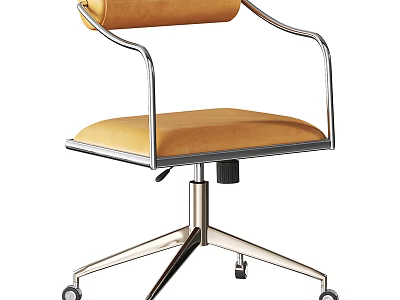 Modern Office Chair with Yellow Padded Seat Metal Armrests and Five Star Swivel Base 3d model