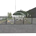 Cozy Home Balcony With Green Umbrella Rattan Chairs Wooden Flooring And Mountain View