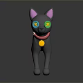 3D Gray Cat Model With Pink Ears Green Eyes Red Collar And Colorful Decorations