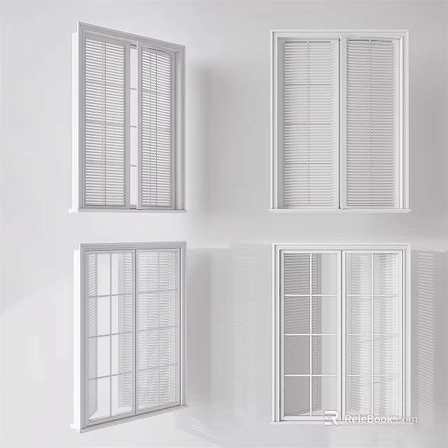 Modern Interior Window Blinds Design With White Wall And Multiple Panel Styles 3d model