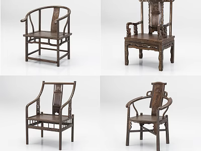 Intricate Traditional Wooden Armchairs Featuring Ornate Carvings And Classic Design Styles 3d model