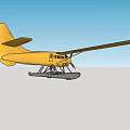 Yellow Seaplane Passenger Aircraft With Float Gear Propeller And Blue Sky Background