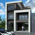 Modern Three Story Detached Villa Exterior With Large Windows Balconies And Greenery