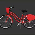Red Bicycle With Front Basket Black Seat Rear Storage And Gray Background