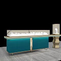 Modern Jewelry Store With Golden Display Counter Transparent Cases And Marble Top