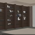Modern Dark Brown Full Wall Wooden Bookshelf With Elegant Decor Displays And Large Storage Spaces