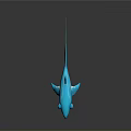 Cartoon Blue Shark Toy with Big Eyes Open Mouth White Belly and Dark Background Reflection