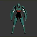 Green And Red Game Movie Character With Metallic Armor And Blade Arms Standing Pose