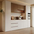 Modern Sideboard With Light Wood Cabinets Drawers And Coffee Machine In Bright Interior