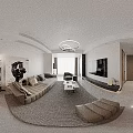 Modern Minimalist Open Dining And Living Room With Stylish Lighting Art Decor And Comfortable Furniture