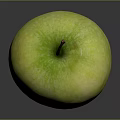 Fresh Green Apple With White Specks And Stem On Black Surface