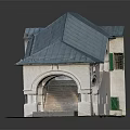 Detached Villa Exterior Design With Blue Roof White Walls Arched Porch And Staircase