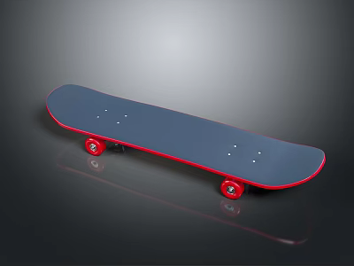 Stylish Blue Skateboard With Red Wheels For Smooth Riding Experience 3d model