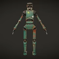 Green Rusted Robot With Blue Head Logo And Blue Star On Mechanical Body