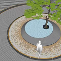 Woman Viewing Circular Patterned Pavement With Tree And Reflective Water Pool 3d model