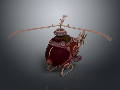 Vintage Helicopter Featuring Red Fuselage Metal Propellers And Mechanical Details 3d model