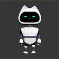 Cute Cat Ear Robot With White Body Green Eyes Standing On Gray Background