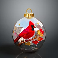 Christmas Ornament Featuring Red Cardinal Bird Maple Leaves On Transparent Sphere With Golden Hanger