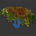 Cartoon Scene With Lush Green Leaves Yellow Flowers And Blue Decorative Base