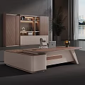 Modern Office Desk with Laptop Lamp Decorations Cabinet with Bookshelf Near Plant and Window View