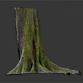 Tree Stump Sculpture With Textured Surface Green Brown Tones Root Like Base On Black Background