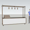Wooden Mobile Vendor Stall With Hanging Lanterns Counter Top And Nearby Person