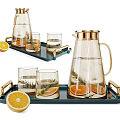 Elegant Glass Tea Set with Gold Handles Dark Tray Lemon Slices and Rosemary