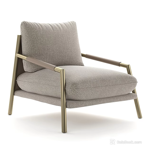 Sleek Modern Accent Chair with Brass Frame and Fabric Upholstered Cushioned Seat 3d model 