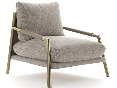 Sleek Modern Accent Chair with Brass Frame and Fabric Upholstered Cushioned Seat 3d model
