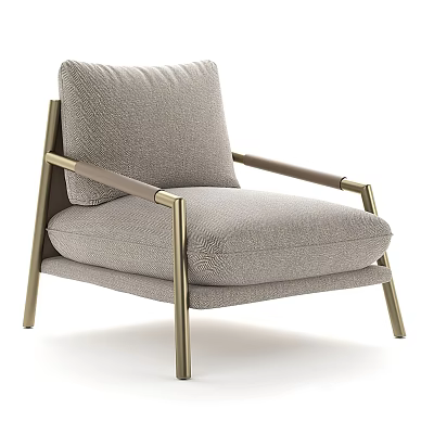 Sleek Modern Accent Chair with Brass Frame and Fabric Upholstered Cushioned Seat 3d model