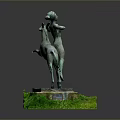 Bronze Sculpture Of A Figure Riding A Running Horse On Green Base