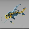 Blue And Yellow Fish Shaped Device With Unique Design And Connecting Cable