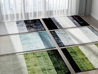Color Gradient Square Rugs In Bright Room With Curtains 3d model