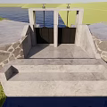 Concrete Sluice Gate Structure With Stone Masonry And Grassland Near Water