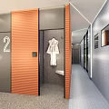 Modern Public Restroom With Numbered Lockers Washbasins Tiled Walls And Mirrors